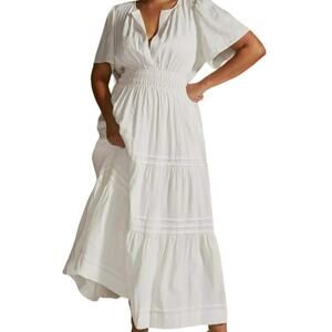 by Anthropologie Linen The Sommerset White Dress Sz S